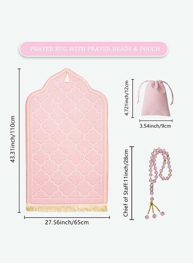 Thick Padded Prayer Mat Set (65x110 cm) with Beads & Pouch - Soft Foam Sajadah for Knee Comfort - 3 Piece Bundle - Image 2